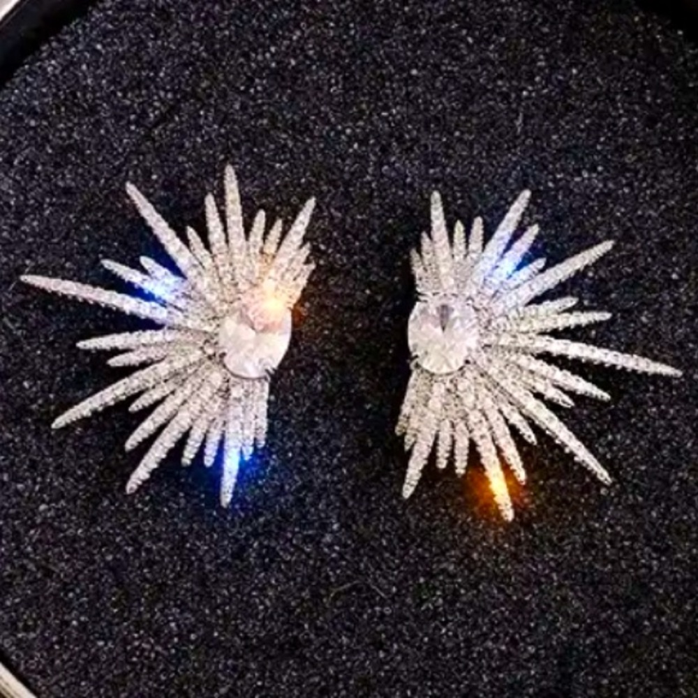 Cubic Zirconia Starburst Earrings